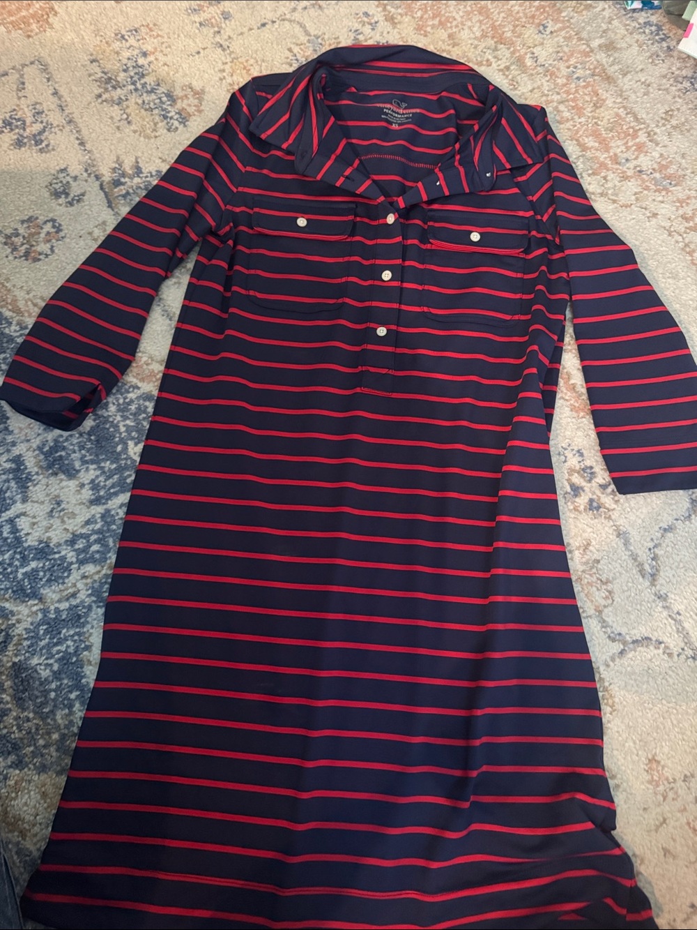 Vineyard Vines Navy and Red Striped Polo Dress